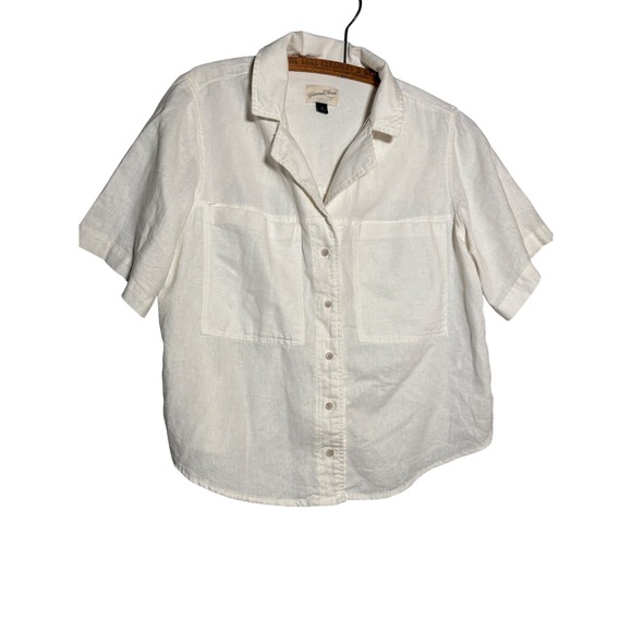 Universal Thread Tops - Universal Thread Womens White Linen Blend Short Sleeve Button Down Shirt Size M